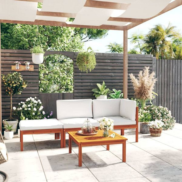 vidaXL 4-teilig Garten-Lounge-Set mit Kissen Cremeweiß Massivholz Akazie, 3057904