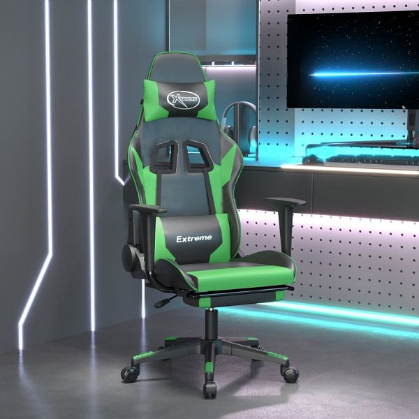 vidaXL Gaming-Stuhl mit Fußstütze Schwarz und Grün Kunstleder, 3143702