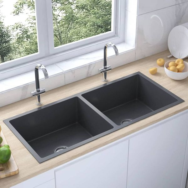 vidaXL Handgemachte Einbauspüle Schwarz Edelstahl, 51525
