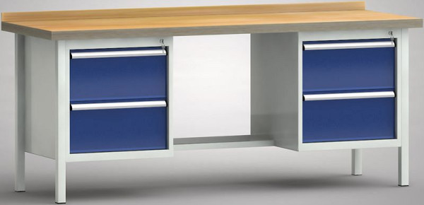 KLW Profi-Werkbank - 2000 x 700 x 905 mm L x T x H (ERGO-Version), links & rechts 2x250EA, WP202E-2000M45-E7025