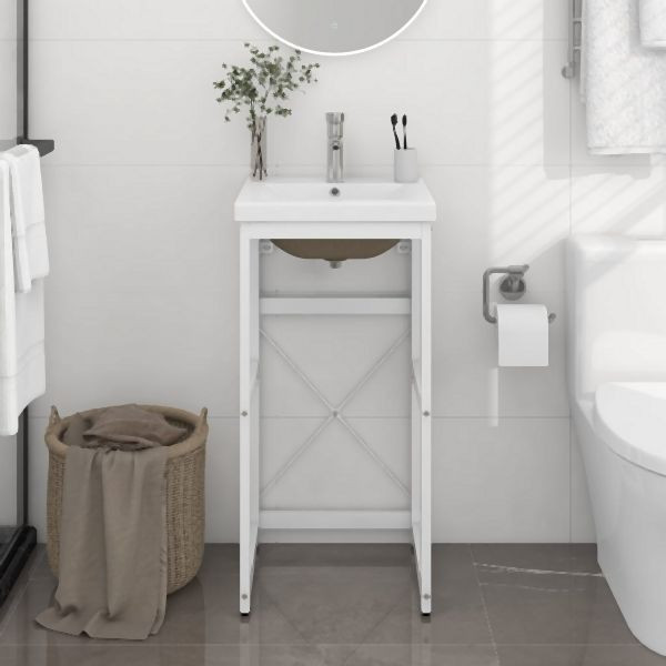 vidaXL Badezimmer-Waschtischgestell mit Waschbecken Weiß Eisen, 3101385