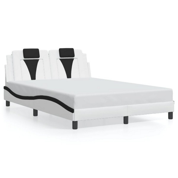 vidaXL Bettgestell mit LED Weiß und Schwarz 140x190 cm Kunstleder, 3214021