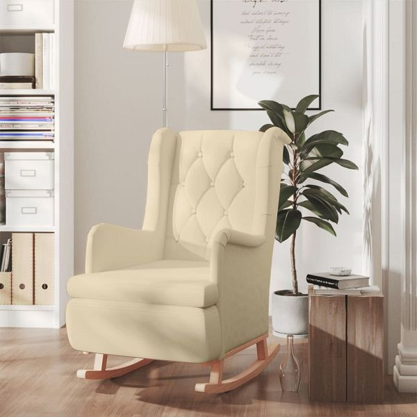 vidaXL Schaukelsessel mit Kautschukholz-Beinen Creme Stoff, 329414