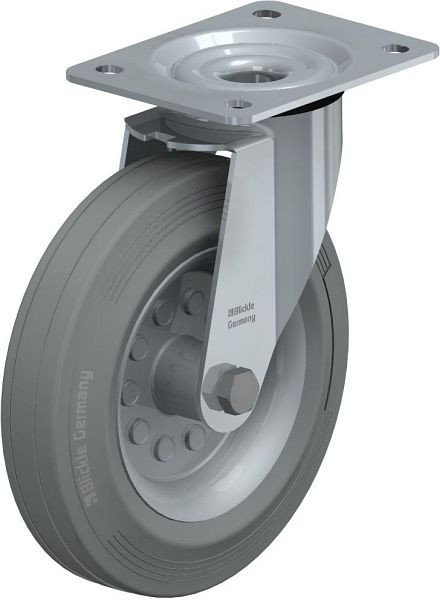 Blickle LE-VE 200R-SG Stahlblech-Lenkrolle mit Anschraubplatte, Vollgummi, Grau, 278911