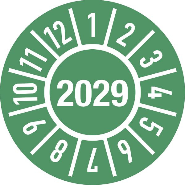Moedel Prüfplakette Jahr 2029 mit Monaten, Folie, Ø 25 mm, VE: 500 Stück/Rolle, 107031