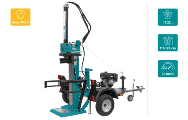HMG Hydraulik Holzspalter HSA 80-14M mit Anhänger 80 km/h, Benzinmotor 10.3kw B&S, Spaltkraft 14t, Spalthöhe 111cm, Aufbauanleitung, 716 431