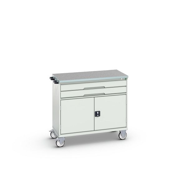 bott verso mobiler Schubladenschrank, mit 2 Schubaden, Tür und Linoleum-Top, BxTxH: 1050 x 600 x 980 mm, Lichtgrau / Lichtgrau, 16927059.16