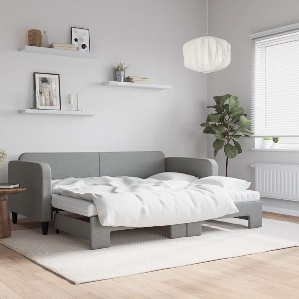 vidaXL Tagesbett Ausziehbar mit Matratze Hellgrau 90x200 cm Stoff, 3196834