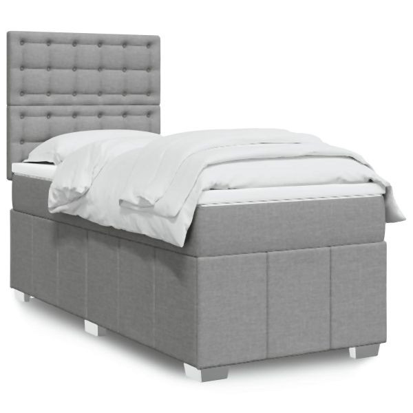 vidaXL Boxspringbett mit Matratze Hellgrau 90x190 cm Stoff, 3293837