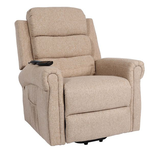 Mendler Fernsehsessel HWC-K63, Relaxsessel Sessel, Liegefunktion Aufstehhilfe Massage Heizfunktion, Stoff/Textil, beige-braun, 94713