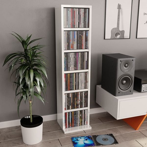 vidaXL CD-Schrank Hochglanz-Weiß 21x20x88 cm Holzwerkstoff, 800357