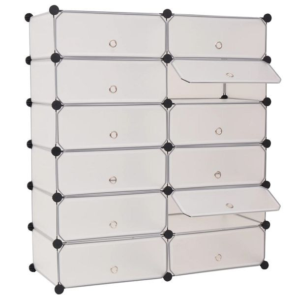 vidaXL Schuh-Organizer Zusammenklappbar mit 12 Fächern Weiß, 244921