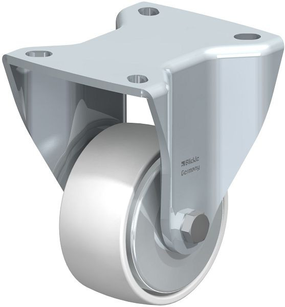 Blickle BH-PO 82G-FA Stahlblech-Bockrolle, Schwerlast-Ausführung, mit Anschraubplatte, Polyamid, Weiß, 852798