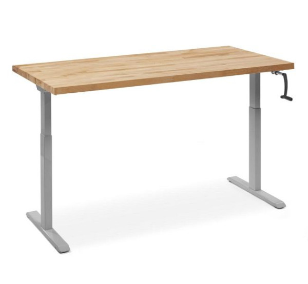 Deskin Arbeitstisch manuell höhenverstellbar Flex Modul K, 40 mm Buche Massiv, Gestell Alusilber, B 2000 x T 700 x H 710-1190 mm, 360365