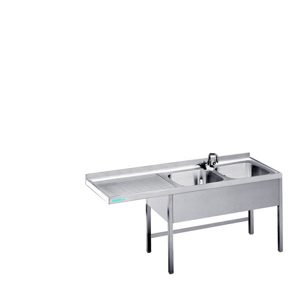 CHROMOnorm Spülcenter mit 2 Becken rechts, Tiefe 600mm Länge 1800mm, Spülenabdeckung mit Unterbau, offen, STC618C2RTO