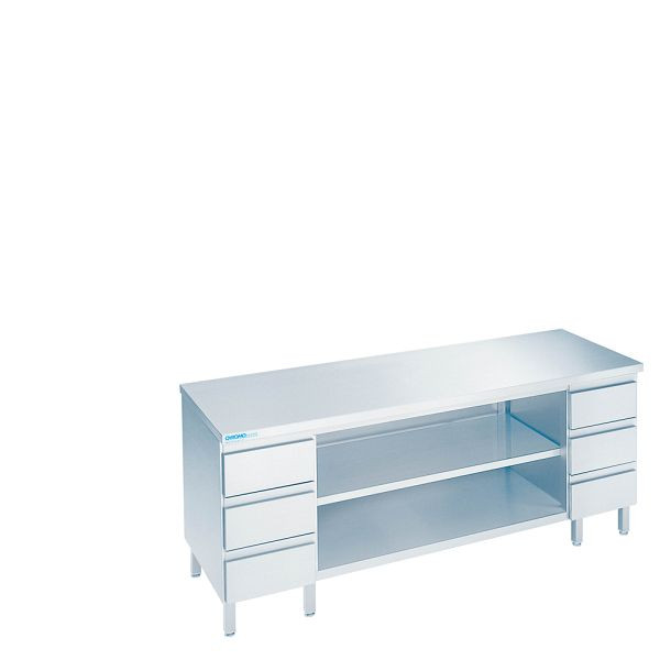 CHROMOnorm Arbeitsschrank offen mit Schubladenblöcken, Tiefe 600mm, Tischplatte allseits abgekantet, SG0612AS3B0