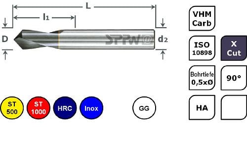 SPPW NC-Anbohrer VHM+X.Cut 90° ISO L: 40x8 - Ø2,0, 6234970200