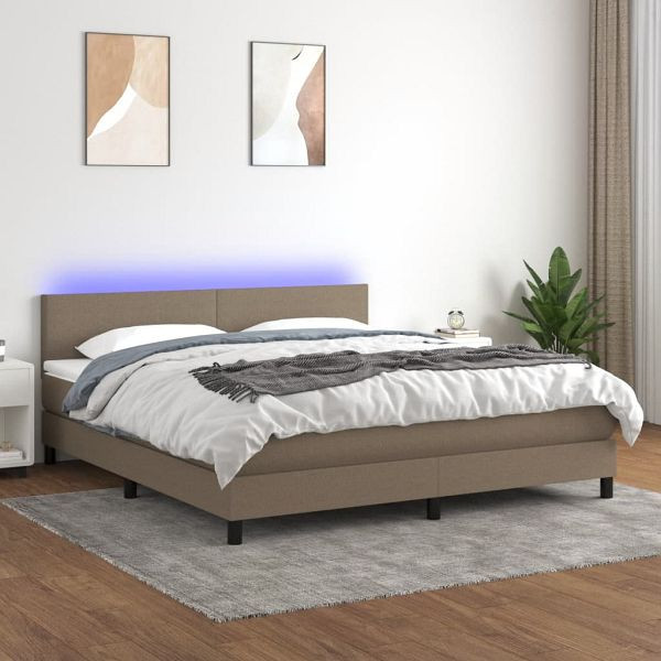 vidaXL Boxspringbett mit Matratze & LED Taupe 180x200 cm Stoff, 3133017
