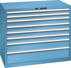 LISTA Schubladenschrank 64x36E (BxTxH) 1193x725x1000mm KEY Lock, Lichtblau, 8 Schubladen, Traglast Schubladen 75-200kg, Fronthöhe 75-200mm, 78.830.010