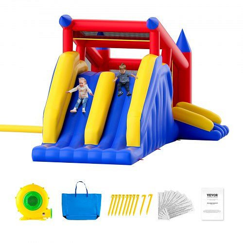 VEVOR Aufblasbare Hüpfburg, Hochwertiges Spielhaus-Trampolin für den Außenbereich mit Gebläse, Rutsche, 465 x 260 x 235 cm, CQCBBHYC10118FQ7MV2