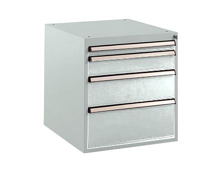 Manuflex Schubfachschrank BASETEC Stationär, Nutzhöhe 500 mm mit 4 Schubfächern, in lichtgrau RAL 7035, SP1040.7035