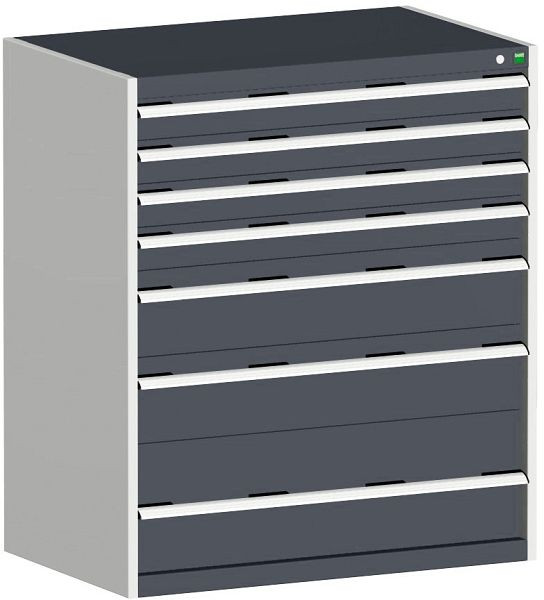 bott cubio Schubladenschrank bestückt mit 7 Schwerlastschubladen BxTxH: 1050 x 750 x 1200 mm, RAL 7035/7016, 40029030.19V
