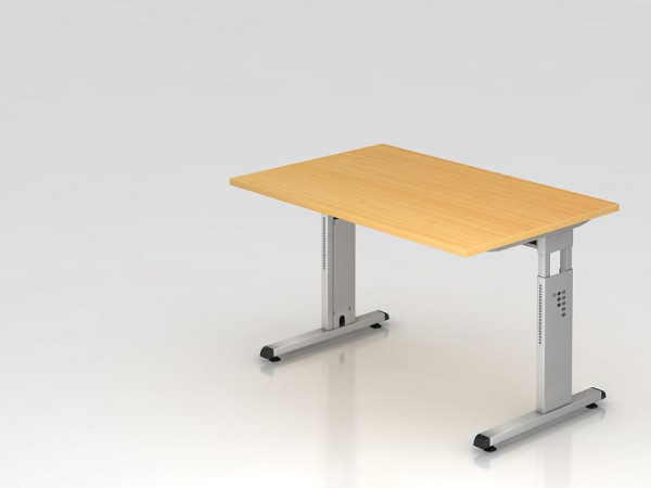 Hammerbacher Schreibtisch C-Fuß 120x80cm Buche/Silber, Arbeitshöhe 65-85 cm, VOS12/6/S