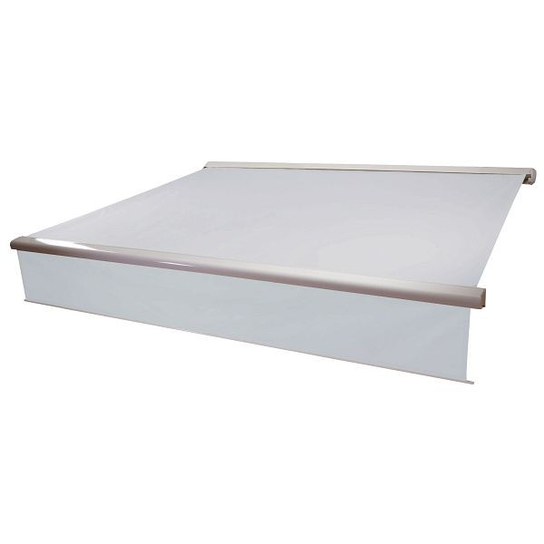 Mendler Elektrische Vollkassetten-Markise T124, 4x3m ausfahrbarer Volant, Acryl Creme, 37854+34295+35606