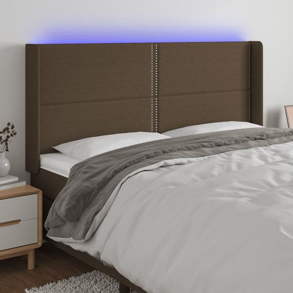 vidaXL LED Kopfteil Dunkelbraun 183x16x118/128 cm Stoff, 3123925