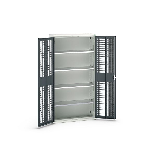 bott verso Flügeltürschrank mit Belüftung, mit 4 Fachböden, BxTxH: 1050 x 350 x 2000 mm, Lichtgrau / Anthrazitgrau, 16926753.19