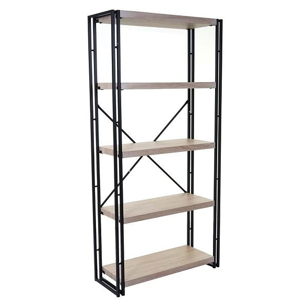 Mendler Bücherregal HWC-A27, Standregal Wohnregal, 165x80cm 3D-Struktur 5 Ebenen, Eiche-Optik, 63025