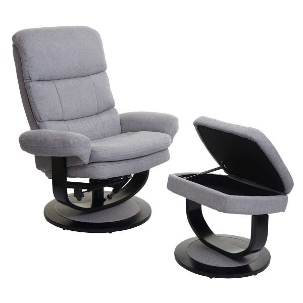 Mendler Relaxsessel HWC-C16, Fernsehsessel TV-Sessel Hocker mit Staufach, Stoff/Textil hellgrau, 74585