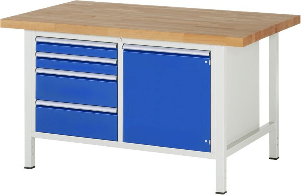 RAU Werkbank Serie 8000 - Gestell-Bauweise (Schweißgestell), 5 x Schublade, 1 x Tür, 1 x Fachboden, 1500x840x900 mm, 03-8470A2-159B4S.11