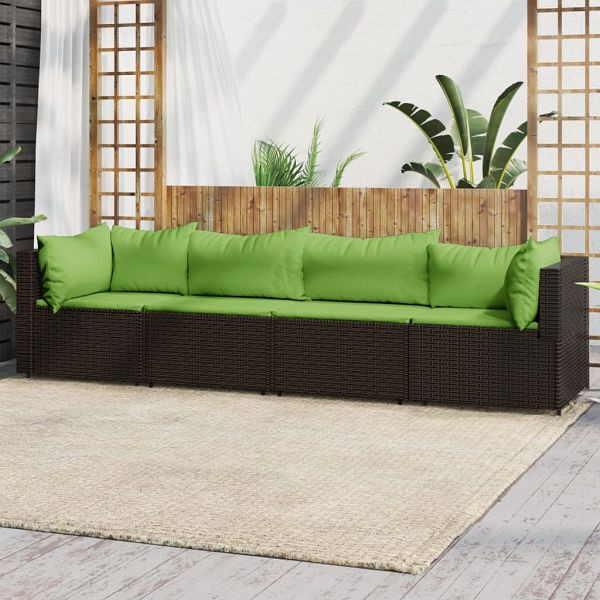 vidaXL 4-tlg. Garten-Lounge-Set mit Kissen Braun Poly Rattan, 319832