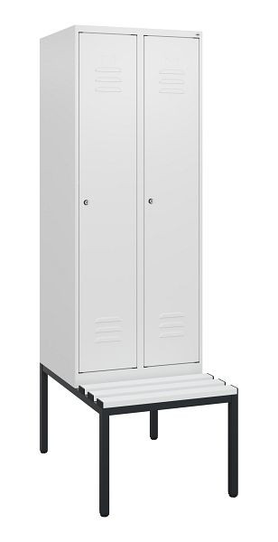 C+P Umkleidespind Classic PLUS, mit untergebauter Sitzbank, 2 Abteile, 1950x600x815mm, 9016/9016, Zylinderschlösser, 0800505-20 S10059