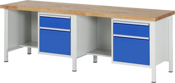 RAU Werkbank Serie 8000 - Gestell-Bauweise (Schweißgestell), 2 Unterbau-Container (2x Schublade, Ablageboden), 2500x840x700 mm, 03-8451A2-257B4S.11