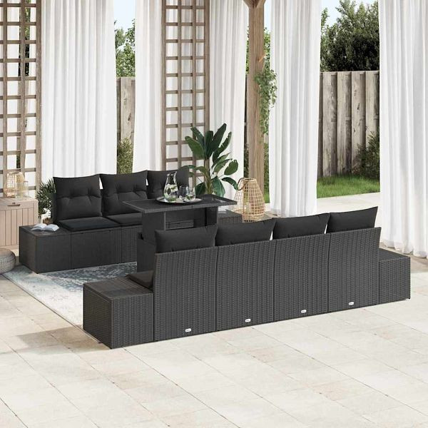 vidaXL Garten-Sofa-Set mit Kissen 8-teilig Schwarz 100 x 55 x 73 cm, 3357866