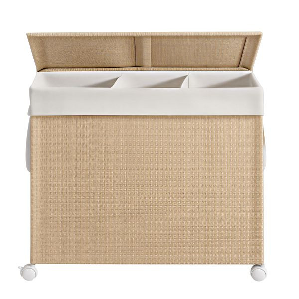 SONGMICS Wäschekorb, Naturbeige, mattes Weiß, 66,5x37,5x65 cm, LCB602N01