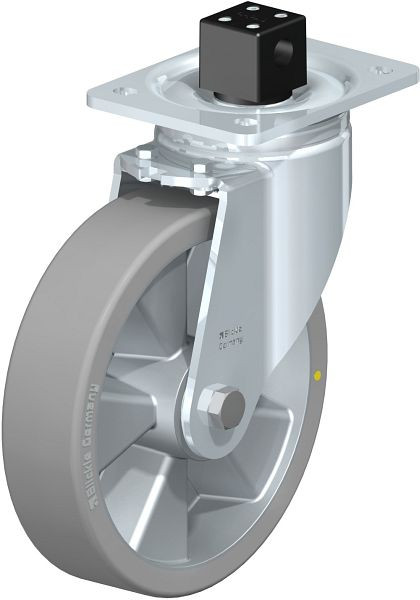 Blickle LH-ALTH 200K-CS13-AS Stahlblech-Lenkrolle, Schwerlast-Ausführung, mit Anschraubplatte & Zentralfeststeller, Blickle Extrathane®, Grau, 748884