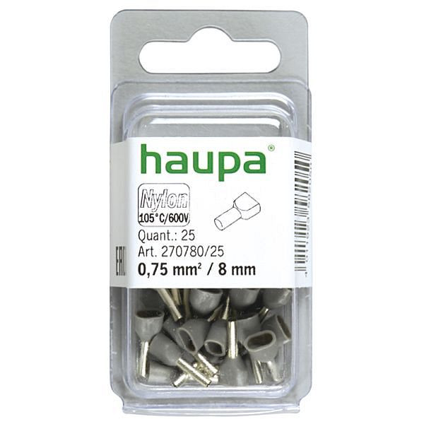 Haupa Twin-Aderendhülse 0,75 mm²/8 mm grau, VE: 25 Stück, 270780/25