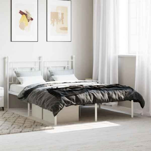 vidaXL Bettgestell mit Kopfteil Metall Weiß 140x190 cm, 374388