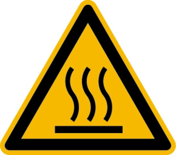 Schilder Klar Warnzeichen Warnung vor heißer Oberfläche DIN EN ISO 7010-W017 (pro Rolle 500 Stück), 50 mm Polyesterfolie selbstklebend, 3146/85