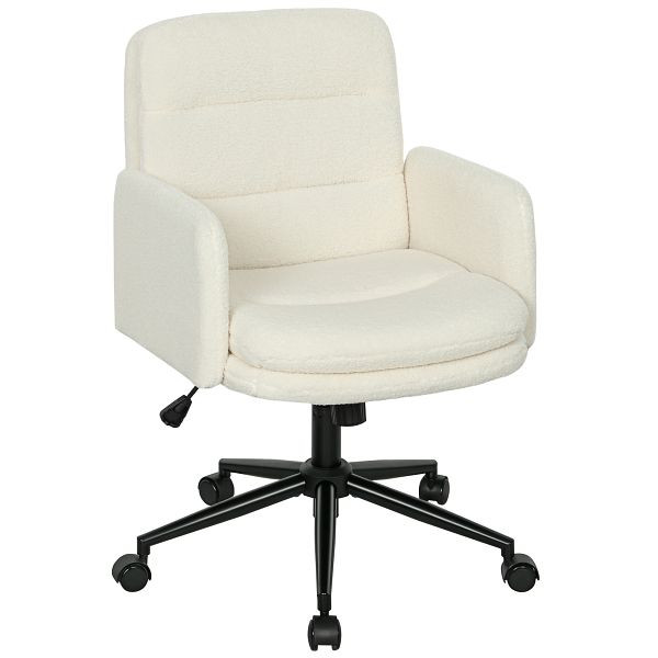HOMCOM Fahrbarer Bürostuhl mit Stoffbezug, Armlehne, 5 Räder, drehbar, Cremeweiß, 921-868V00CW