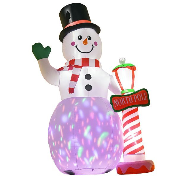 HOMCOM Weihnachtsdeko, aufblasbarer Schneemann, 2,4 m, LED-Beleuchtung, Gebläse, Weiß, 844-375V90WT