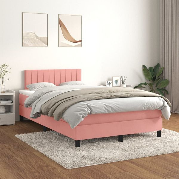 vidaXL Boxspringbett mit Matratze Rosa 120x200 cm Samt, 3141418