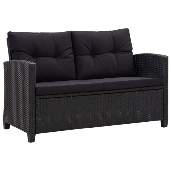 vidaXL 2-Sitzer-Gartensofa mit Kissen Schwarz 124 cm Poly Rattan, 46155
