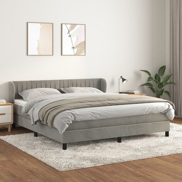 vidaXL Boxspringbett mit Matratze Hellgrau 160x200 cm Samt, 3127619