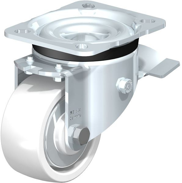 Blickle LK-SPO 80G-ST-FA Stahlblech-Lenkrolle, schwere Ausführung, mit Anschraubplatte & Feststeller, Polyamid, Weiß, 852827