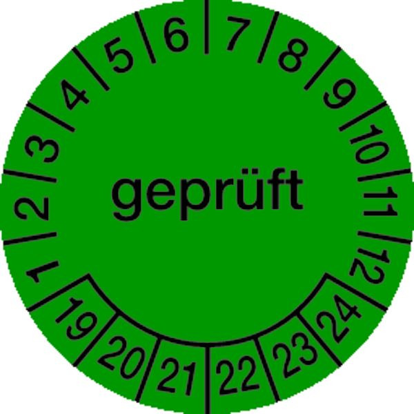Schilder Klar Prüfetikett geprüft grün ab 23, 30 mm Folie selbstklebend, VE: 40 Stück, 46/63.23