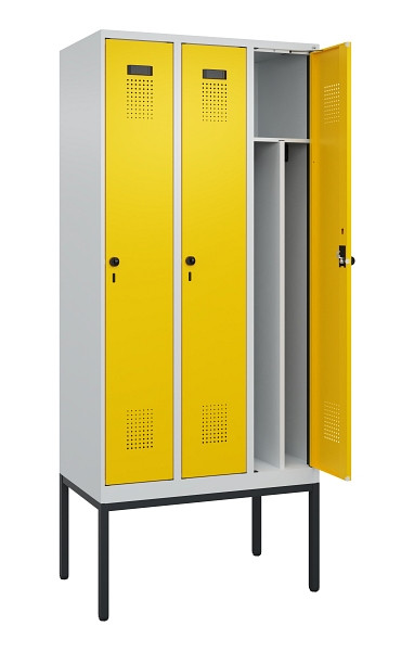 C+P Spind Evolo PLUS, Gestell, 3 Abteile, 2120x900x500mm, 7035/1023, Verschluss Drehriegel, 0490307-30F S10001